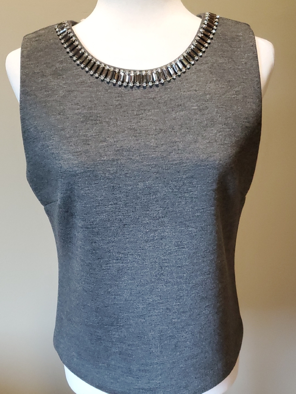 Cynthia Rowley Charcoal Jeweled Scoop-Neck Tank